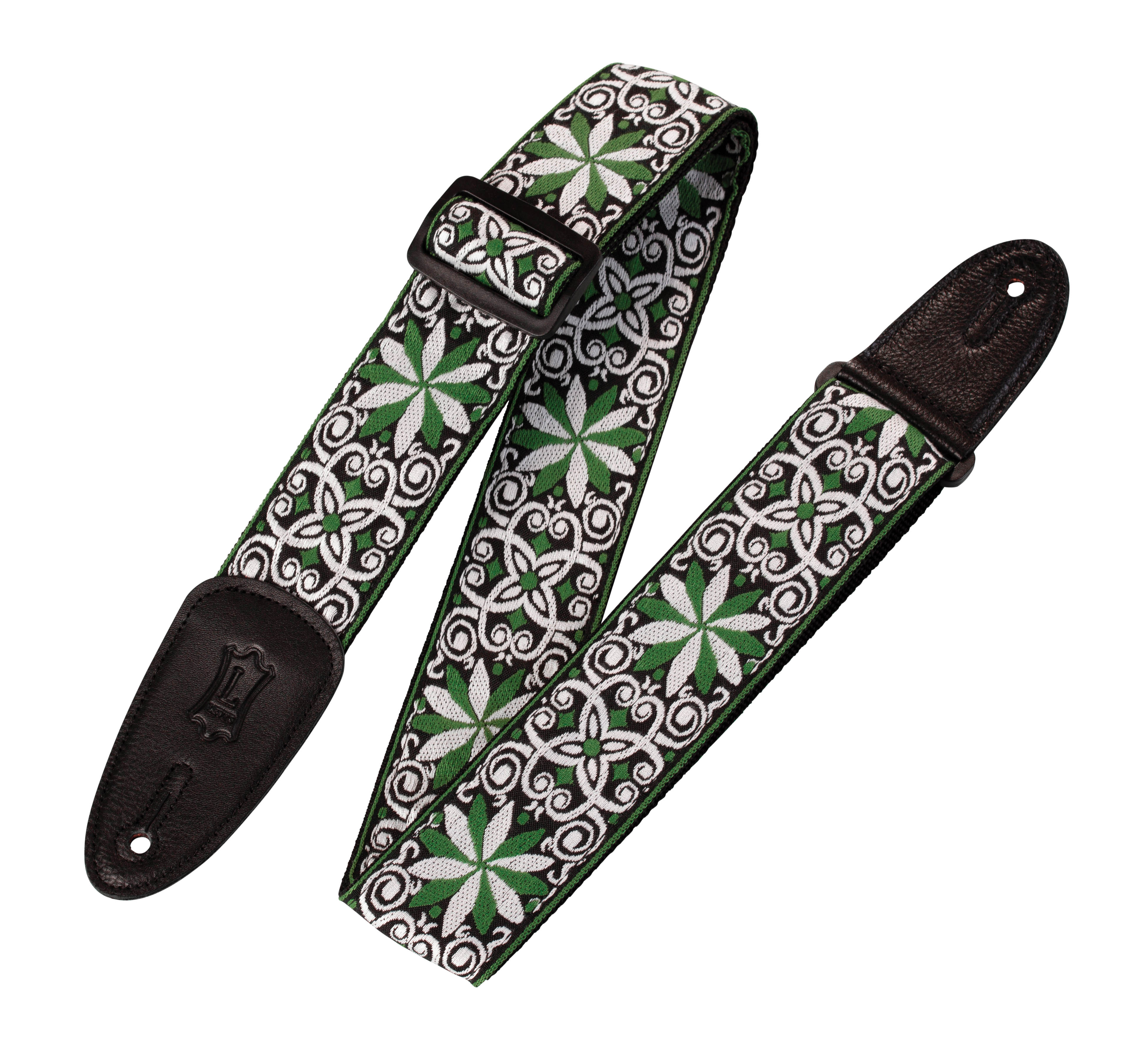 '60s Hootenanny Jacquard Weave Guitar Strap Floral Green Print Series