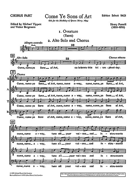 Come Ye Sons of Art Choral Score